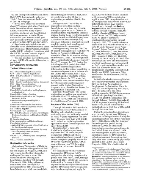 Federal Register :: Extension and Redesignation of Haiti for .